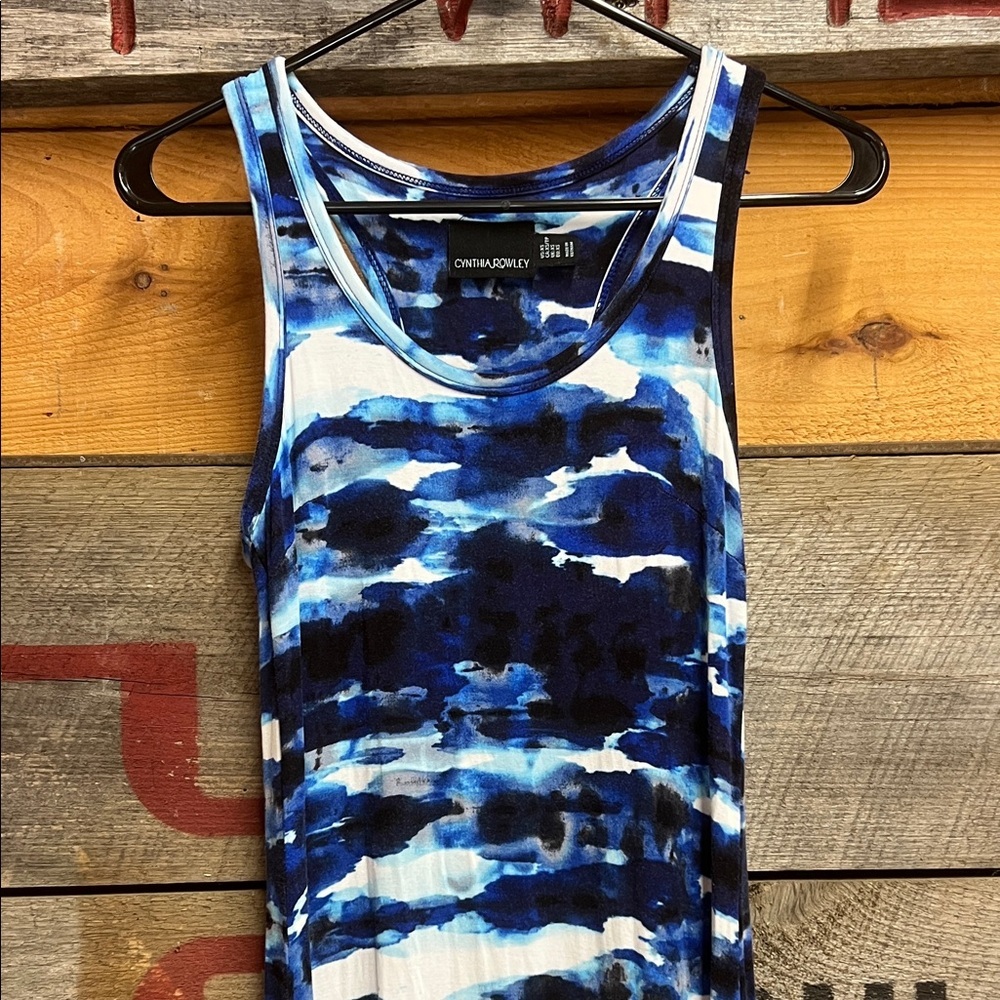 Cynthia Rowley Whimsical Blue and White Patterned Tank Dress Sz XS